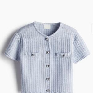 NWT H&M Light Blue Short-Sleeve Button-Front Knit Top/Skirt Set